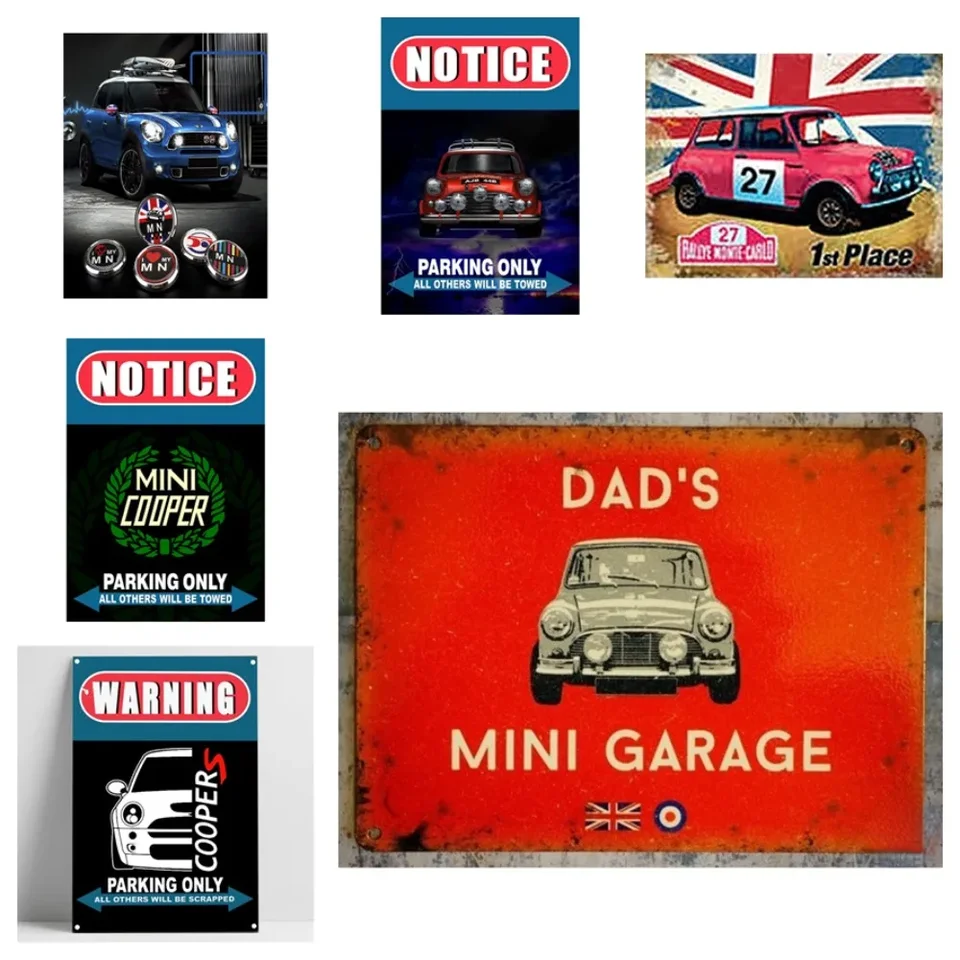 Kovová plechová značka plagát na stenu Plaque Austin Mini Cooper S Garážová plechová značka