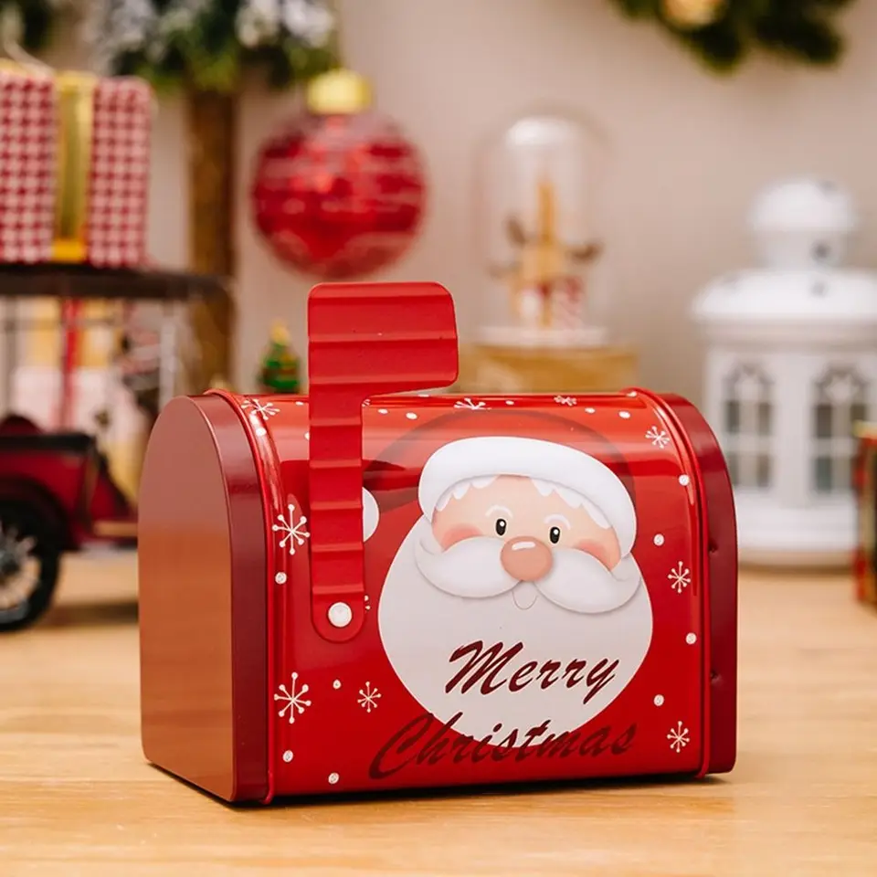 Kovová vianočná cukrová skrinka veľká kapacita Money Bank Mail schránka Cookie Box sušienky Candies Chocolates Poštová schránka v tvare vianočné plech