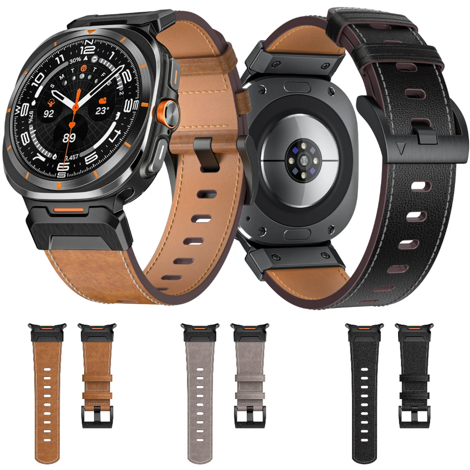 Kovová z nehrdzavejúcej ocele+kožený remienok pre Samsung Galaxy Watch Ultra 47MMbusiness náramok pre náramky pre Galaxy Watch Ultra Band