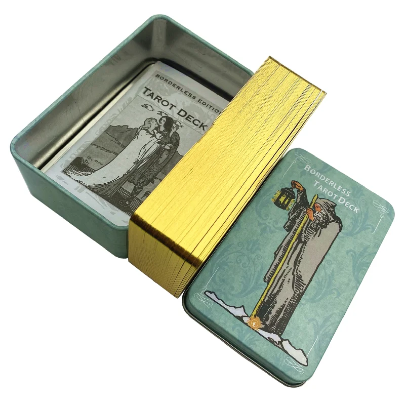 Kovové boxové zlacené hraničné vydanie Rider Tarot Cards Deck s papierovým sprievodcom anglické videnie klasické stolové hry