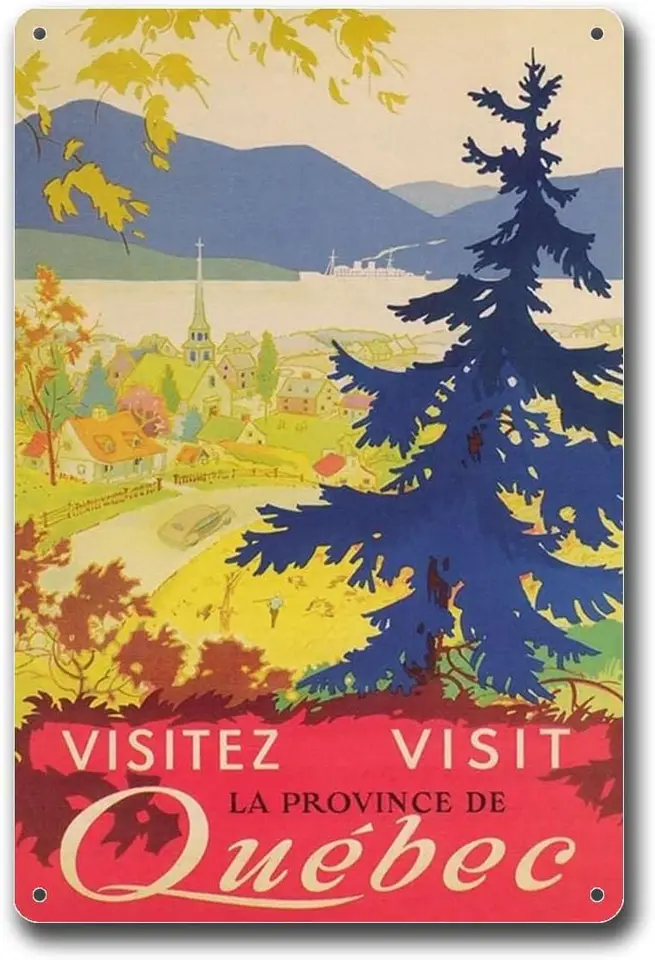 Kovové cínové značky Quebec Canada Wall Art Art Canada cestovné umenie Quebec Vintage Wall Art Metal Tin Signs 8x12inch Tin Sign