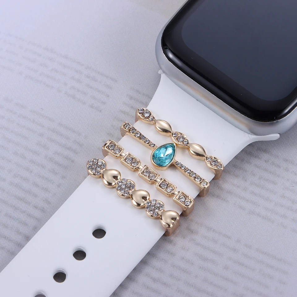 Kovové kúzla dekoratívny prsteň pre Apple Watch Diamond Ornament Smart Watch Silikone Strap Accessories for iWatch náramok