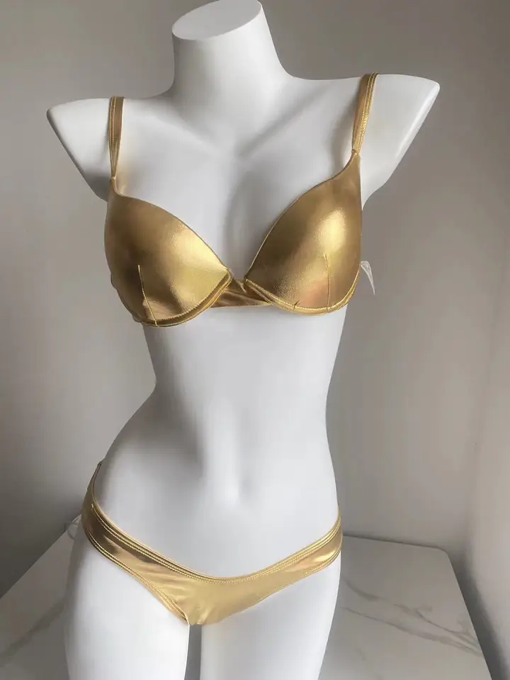 Kovové letné push Up Polded podprsenka plaviek na pláži Wear Women Women Sexy tanginy set strieborný zlatý kvapkaný biquini plavky