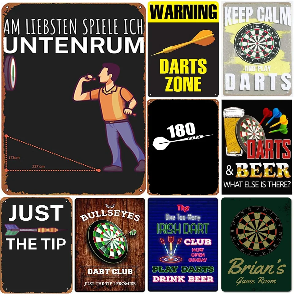 Kovové plechové značky Pleque Darts Zone Wall Decotion Decotion Vintage Art Plagáty železná maľba pre mužov Cave Home Cafe Game Room Club Bar