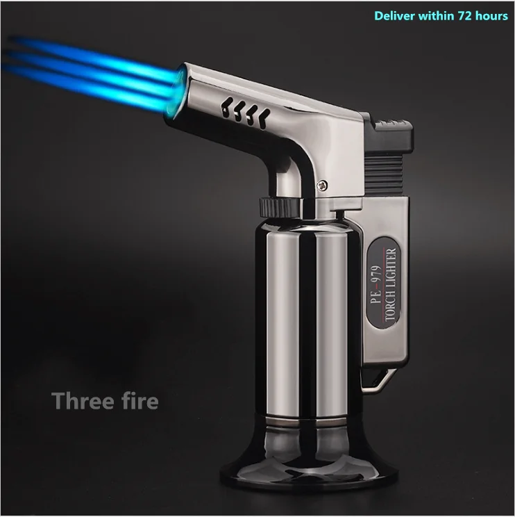Kovové zapaľovače Tri plamene Turbína Turbína Zapaľovač vetru plyn Upaľovač Spray Gun 1300 C Cigar Butane Lighters Outdoor BBQ