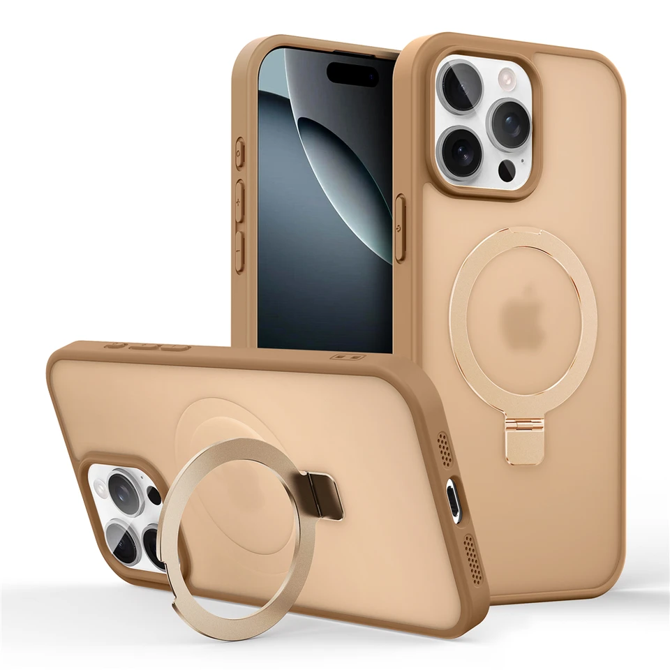 Kovový kovový prsteň Matte Magnetic Puzdet pre Magsafe iPhone 15 14 16 Pro Max Plus 15Pro 16Pro Plný ochranný držiak na stojan