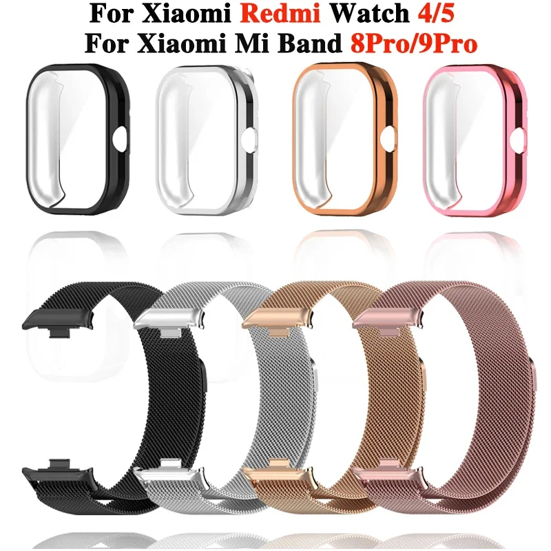 Kovový popruh pre Xiaomi Redmi Watch 4/5/8Pro/9Pro Band s TPU Case Screen Protector Soft Film Milanese Magnetic Loop WatchBand