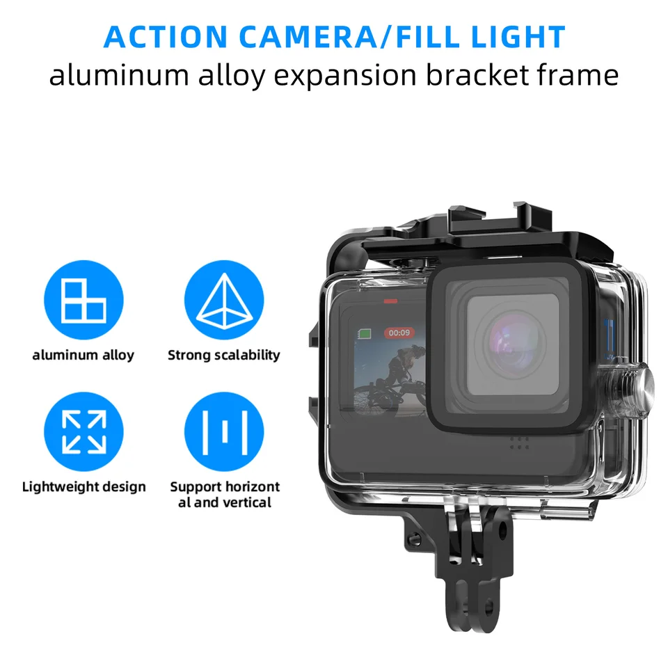 Kovový rámec Action Camera Camera pre GoPro 12 11 10 9 8 držiak na držiak na mikrofón Flash Light W Držiteľ studeného topánky pre Sjcam yi dji