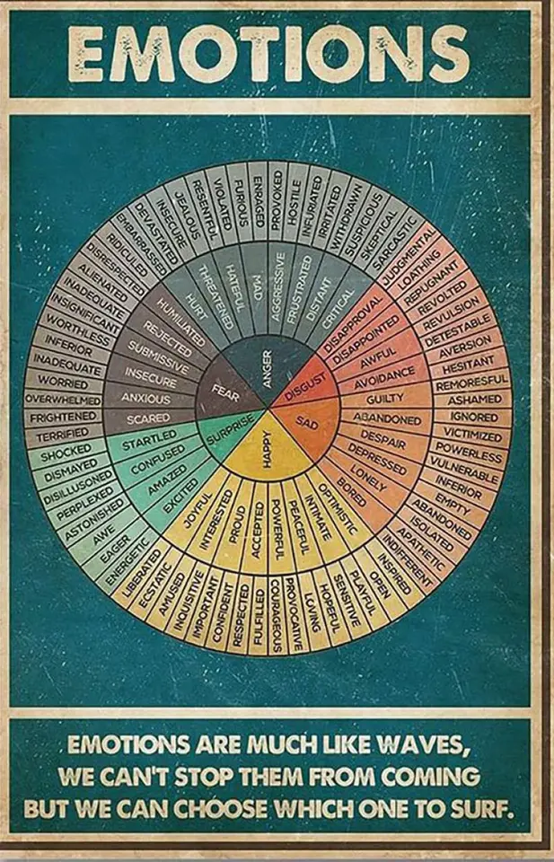Kovový vintage cín znamienko pocity terapia kolesa Cant Canvas Circle of Emotions Pocity Funny retro nástenná značka 8x 12 palcov