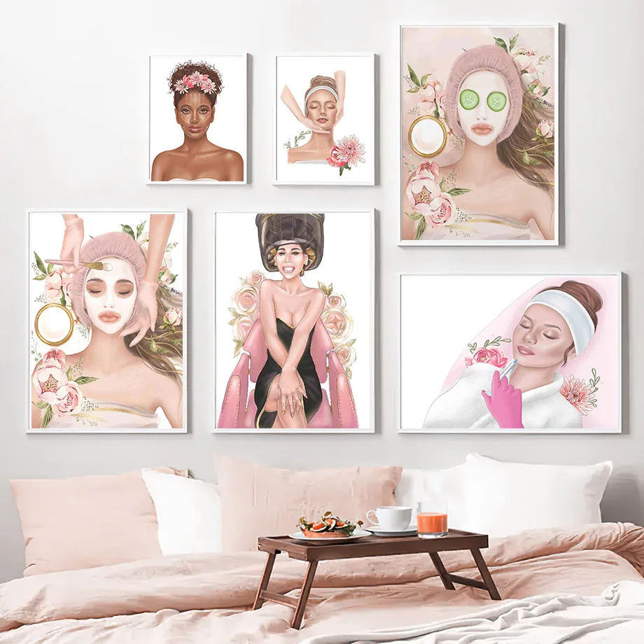 Kozmetický salón Medical Spa Fashion Woman Facials nástenné umenie Tlač plátno maľba maľba Nordic Poster Wall Obrázky pre obývaciu izbu dekor
