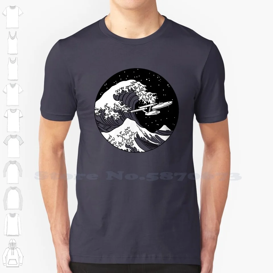Kozmická loď vo vesmíre-veľká vlna 100% bavlnené tričko Veľká vlna Hokusai Star Deep Space Nine Janeway Pôvodná séria