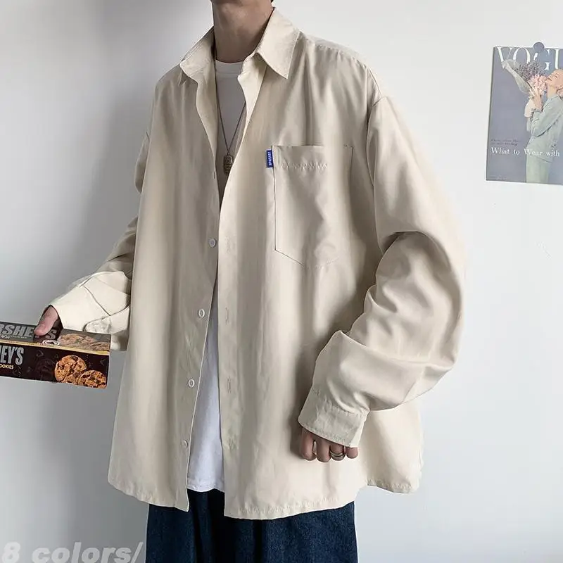 Košeľa s dlhým rukávom MNE Hongkong štýl Simple VestSate Jar a jesenná košeľa japonský štýl Kórejský štýl Príležitostná voľná bunda