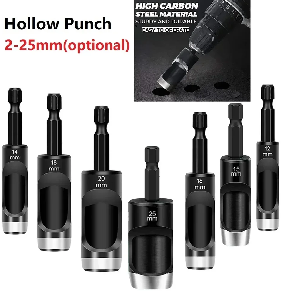 Kožená diera Punch Hex Hex Driem Adapter Electric Stroj Dutiny Punch 2-20 mm pre vŕtanie kartónový kožený pás Dierovanie príslušenstva
