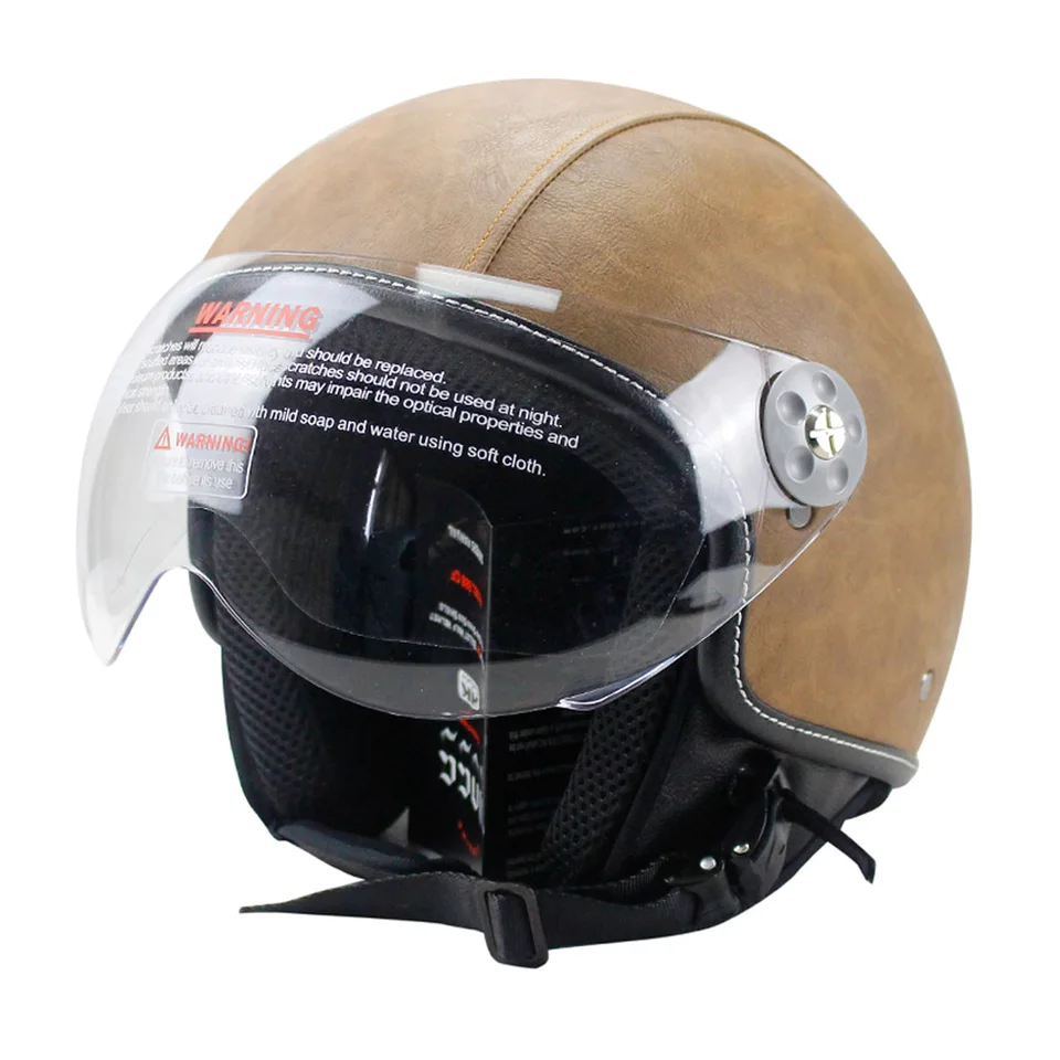 Kožená motocykel vintage polovičná otvorená tvár Helma Motobike cyklista cruiser Scooter Touring Dot schválený