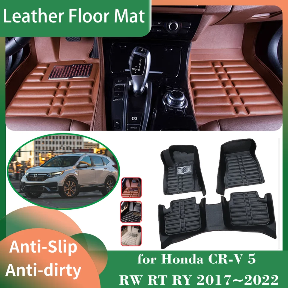Kožená podlahová podlaha pre honda cr-v 5 crv rw rt Ry 2017 ~ 2022 Foot Interior Liner Vodotesná kobercová podložka Vlastné kobercové doplnky