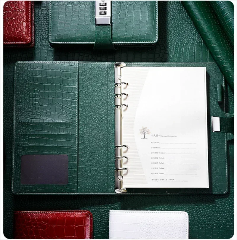 Kožená poznámka Luxus s mužom Lock Darček heslo Denník poznámky textúrované agenda Binder Krokodílová kniha Kancelária