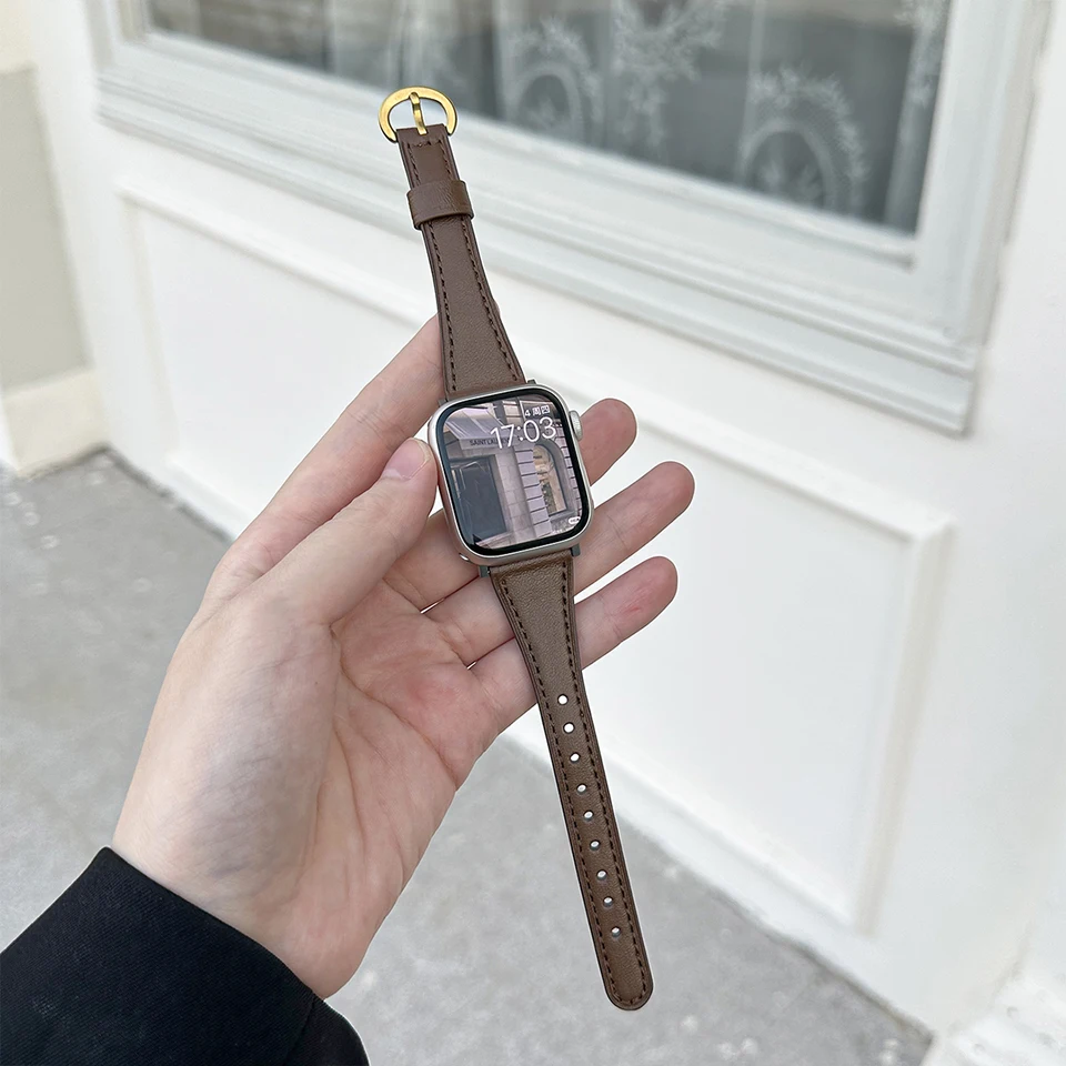Kožená páska pre Apple Watch S10 42 mm 46 mm 9 8 7 45/41 mm popruh 44 mm 40 mm 42/38 mm korea štíhly náramok pre Iwatch Ultra SE 5 4 6