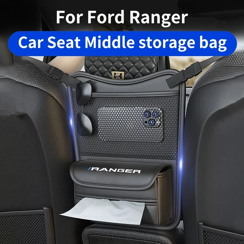 Kožené auto lakťové lakťové skrinky pre Ford Ranger T9 Rapport Automatické sedadlo Middle Storage Bag zavesenie organizátor držiak siete vrecko Stow