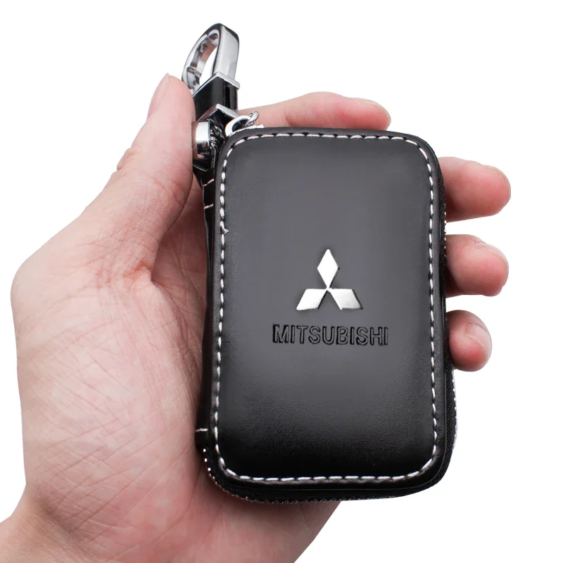 Kožené autá Key Case Bag pre logo Mitsubishi Ralliart Logo ASX Lancer L200 Pajero Evo Outlander Eclipse Interior Styling Decorácie