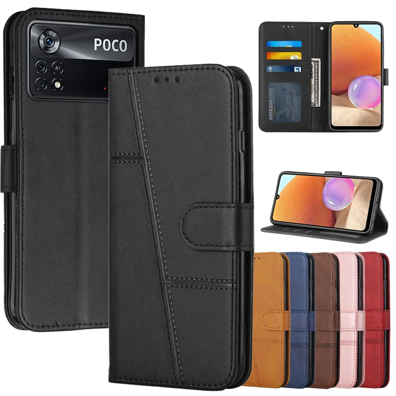 Kožené flip x5 puzdro pre Xiaomi POCO C50 C51 C55 X4 GT X3 NFC X5 F3 F5 M3 M4 M5 Pro 5G Magnetický stojan na stojan na peňaženku telefónu