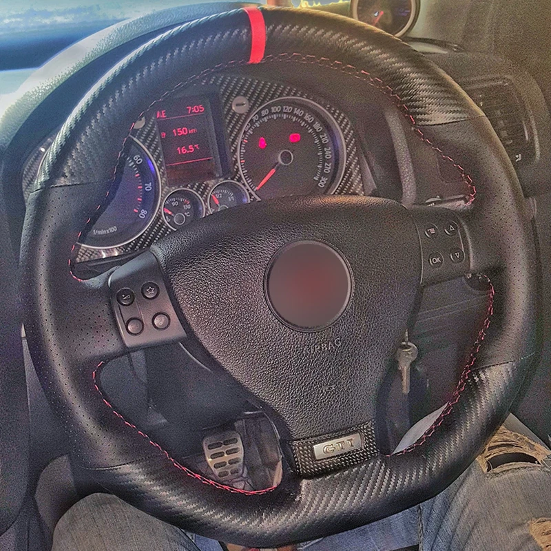 Kožené kožené kože z uhlíkového vlákna Čierna koža DIY auto na volant pre volant pre Volkswagen Golf 5 Mk5 GTI VW Golf 5 R32 Passat R GT 2005