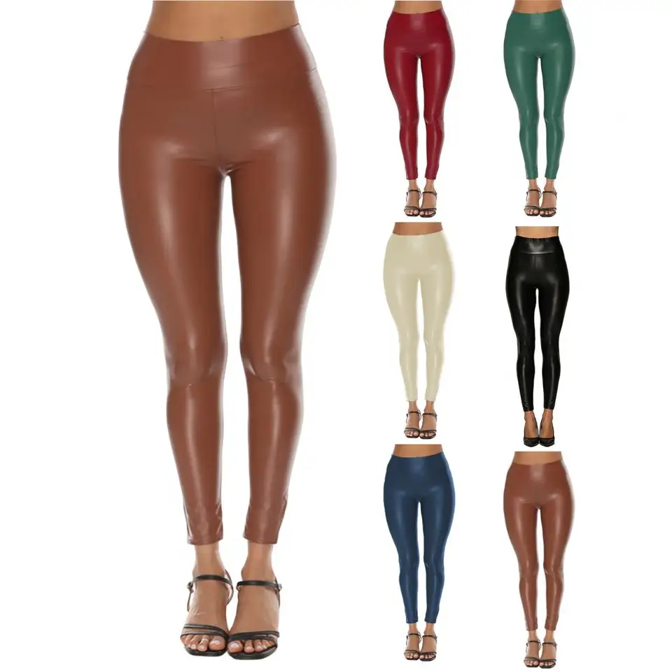 Kožené nohavice legíny Vysoký pás Ženy sexy elastické chudé push Up Leggings Stretch Jeggings High Rise Leggings Green Pants