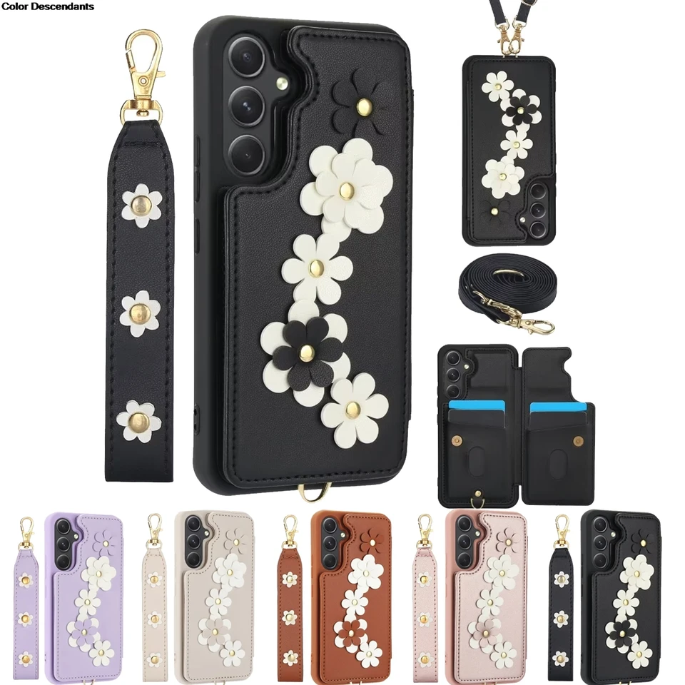 Kožené nové puzdro Forsamsung Galaxy S24 Ultra S23 Fe S22 Plus vložka kvety kvety kvety fonda Flip Cover Cover Ramer Bag Sling puzdro
