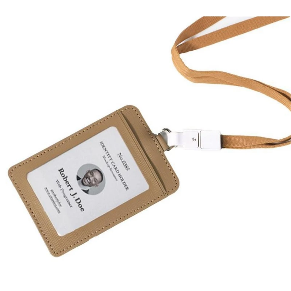 Kožené PU ID Držiteľ karty Khaki Name Tag Tag Identity Karty