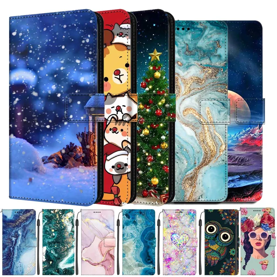 Kožené puzdrá na telefónny telefón pre Moto G55 Flip Cover Vianočné mramor pre Motorola Moto G35 5G 5G CARD DOUGHT DODATEĽA TIGER SOW