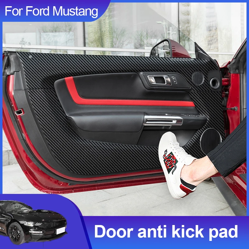 Kožené uhlíkové vlákno dvere automobilu Anti Kick Rats prahové pruhy Protector TRIMS TRIMS pre Ford Mustang 2015-2024 Príslušenstvo