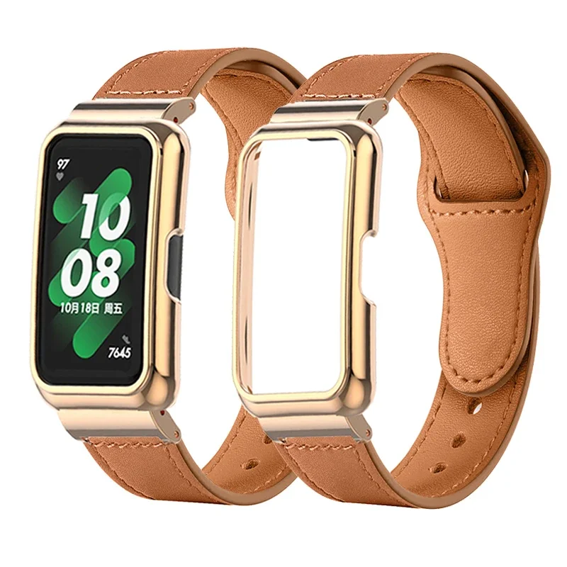 Kožený remienok Kovový chránič pre cti, kapela 7 6 Smart Band Accessories Cover Cover pre Huawei Band 7