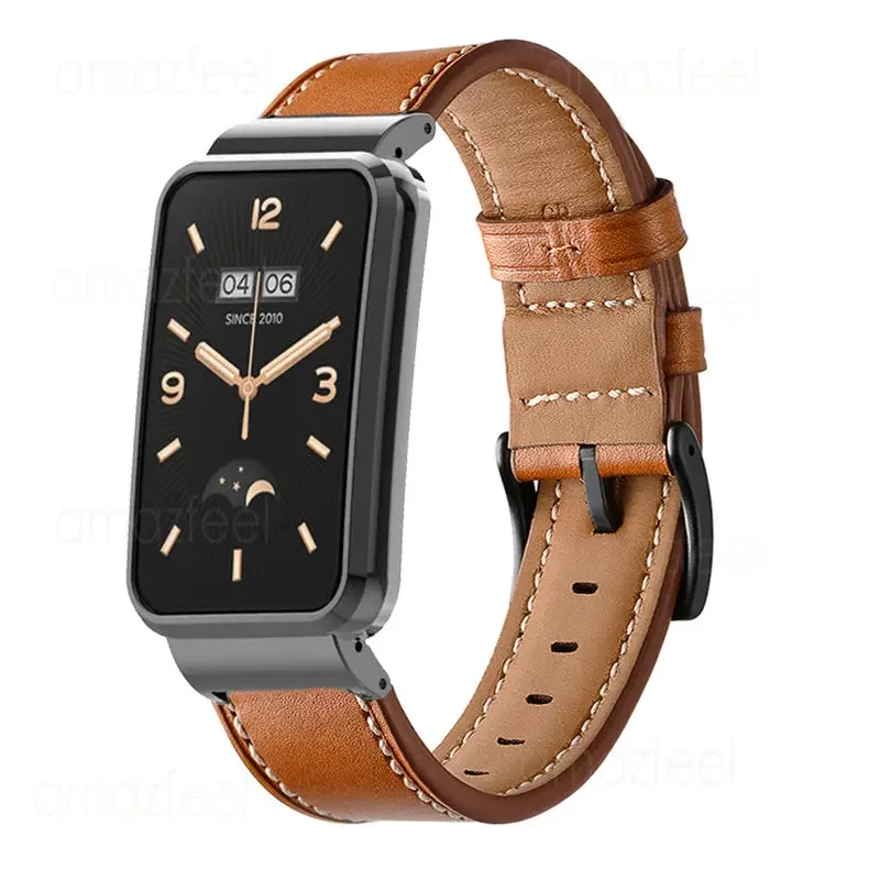 Kožený remienok pre Mi Band 7 Pro Smart Band Accessories náramky + kovový kryt pre ochranné puzdro Xiaomi Band 7 Pro WatchBand
