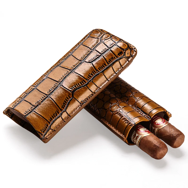 Kožná koža na cigaru držajte 2 cigary prenosné cestovné puzdro ručne vyrobené Cigar Case Fajčiarske doplnky s darčekovou krabicou