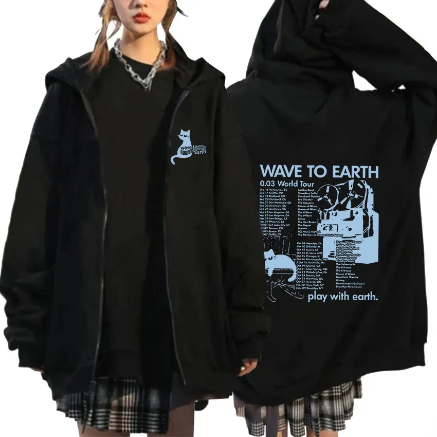 KPOP Band Wave to Earth Cat 0,03 World Tour Zipper Hoodie Men Ženy retro harajuku módne pullover mikrovoture coats Streetwear