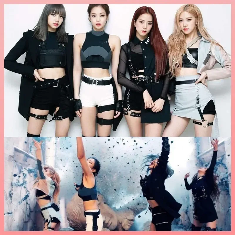 KPOP Kórejská celebrity show show čierna hip hop krátka vesta klopa bunda s kabátmi+sexy vysoký pás mini sukne štíhle šortky dámske oblečenie