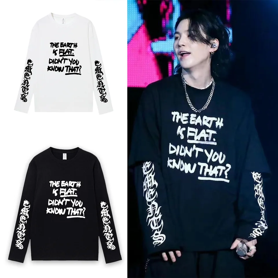 KPOP SUGA Letter tlačené tričko Hip Hop Vintage Y2K dlhý rukáv pre mužov Príležitostné grafické tričká 100% bavlnené tričko