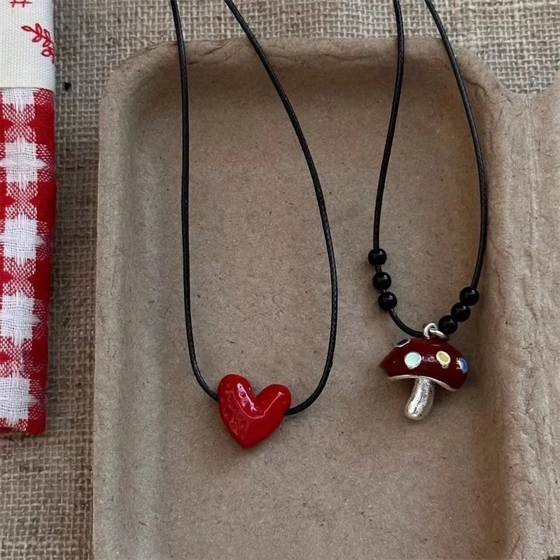 KPOP Trendy y2k odkvapkávacie glazúry huby srdce prívesok lana retiazka Choker náhrdelník pre ženy muži grunge goth kúzlo šperky doplnky