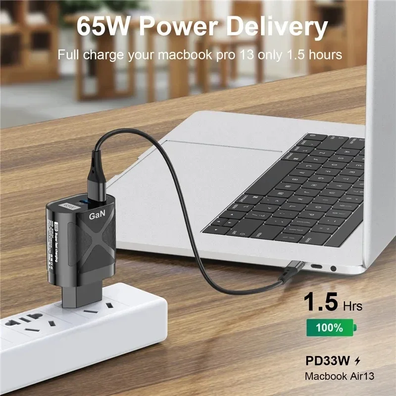 KR Plug 65W Gan USB C Rýchle nabíjacie adaptér vhodný pre mobilný telefón Samsung rýchly nabíjač