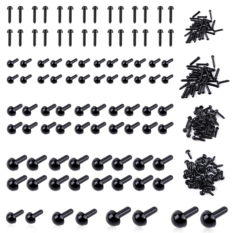 Kraball 200 párov Plastové oči 3/4/5/6 mm Bezpečnostné oči Plnka ihla pre plyšové medvede Dolls Zvieratá Čierne oči Dolls Príslušenstvo