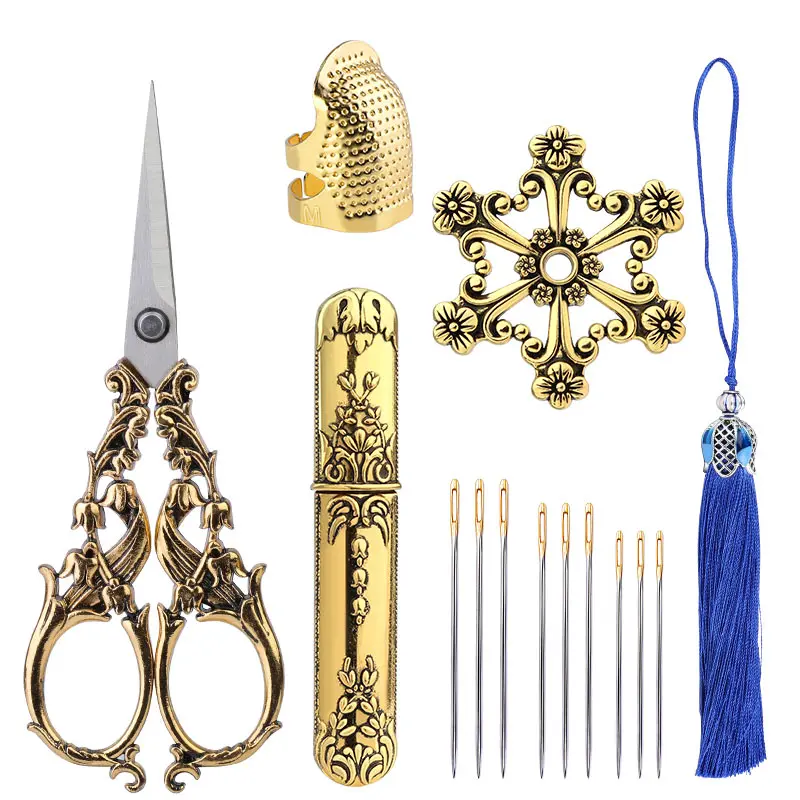 Krabalské výšivky na mieru Nožnice Nožnice Vintage Scissors Európsky štýl šijacie vyšívanie niť niť s náprstkom s náprstkom