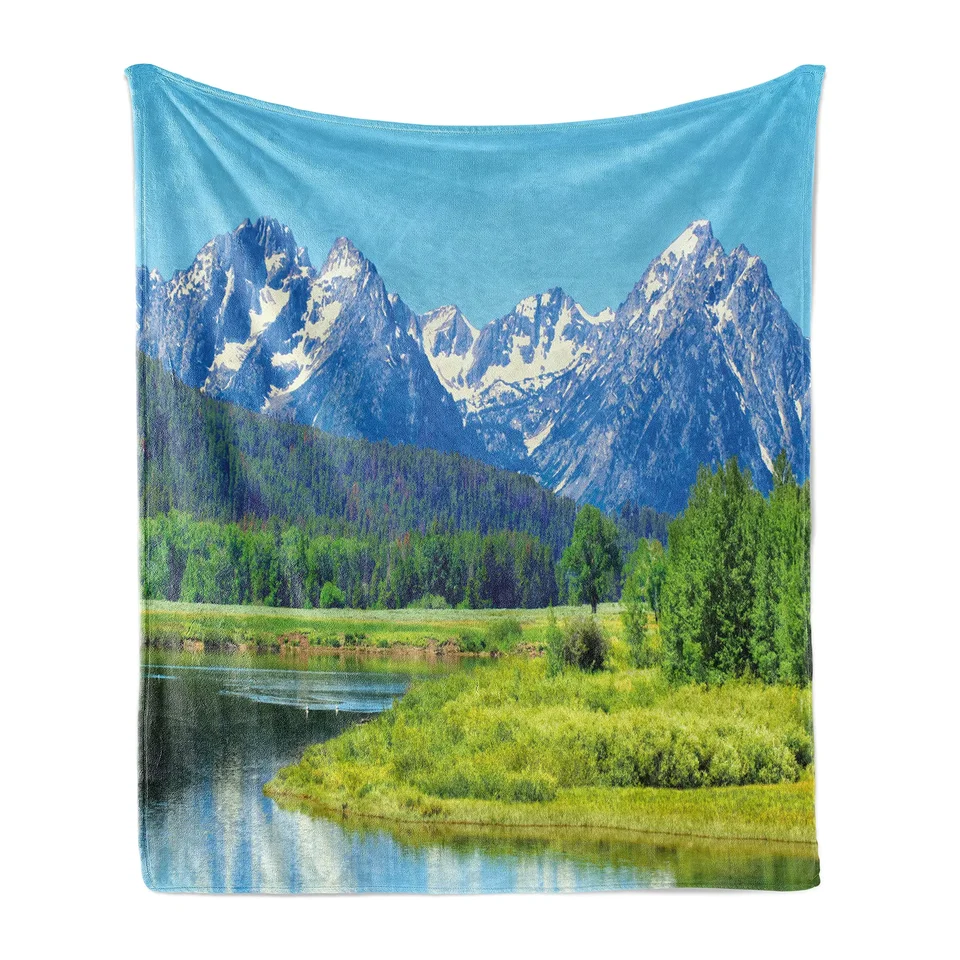 Krajina hádzať prikrývku, národný park Grand Teton Snowy Peak Mountains Prírodná scéna Obrázok mäkká flanelová prikrývka pre darček pre dospelých