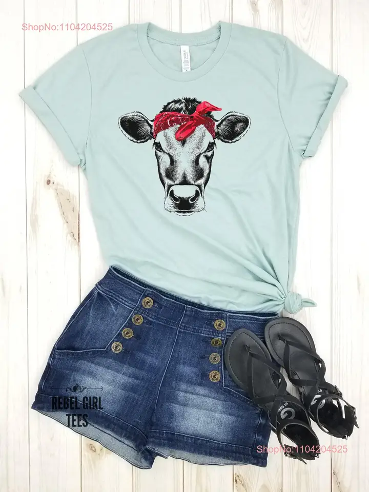 Kravská bandana tričko tlačená farma country cowgirl girl dlhé alebo krátke rukávy
