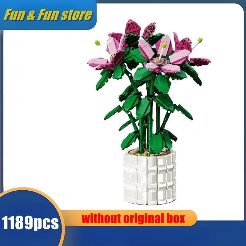 Kreativita mesta Kytica Lily Flower Cymbidium Faberi Rose Bonsai Potted Plant Home Decoration Building Blocks Detské hračky