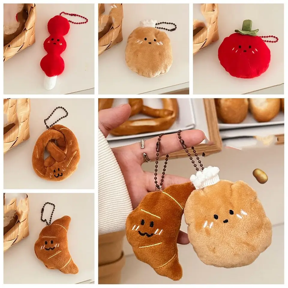 Kreatívna karikatúra plyšový plyšový keychain zemiakový croissant paradajkový plyšový reťaz kľúča dekorácia Soft