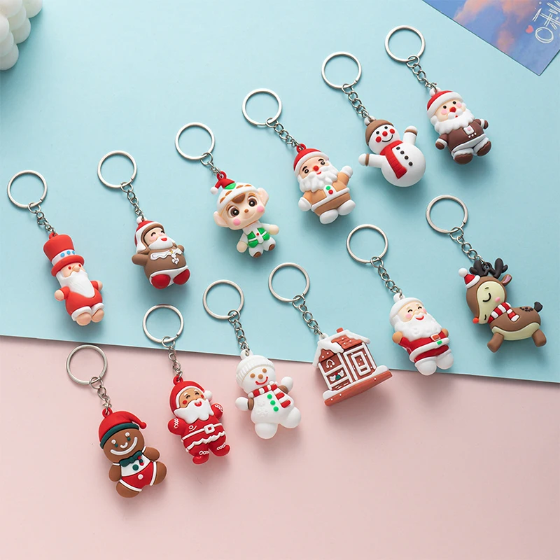 Kreatívna karikatúra Santa Claus Snowman Keychain Prívesok s taškou Car Keychain Doplnky darčeky vianočné ozdoby