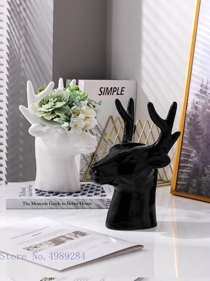 Kreatívna keramická váza jeleň hlava Elk Animal Head Simulation Animal Ceramic Crafts kvetinové usporiadanie kvetinová váza domáca dekorácia