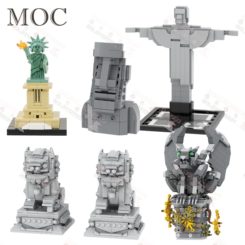 Kreatívna séria MOC DECORÁCIA BUDOVANIE DIY Socha slobody JESUS ​​JESUS ​​GARGOYLES Stone Lion Moai Effigy Modely Hračky pre deti