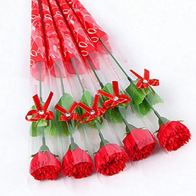 Kreatívna umelá ruža s jedným kmeňom s plastovým obalovým mydlom vyrobené kvety Artificial Carnation Bytice Valentín darčeky
