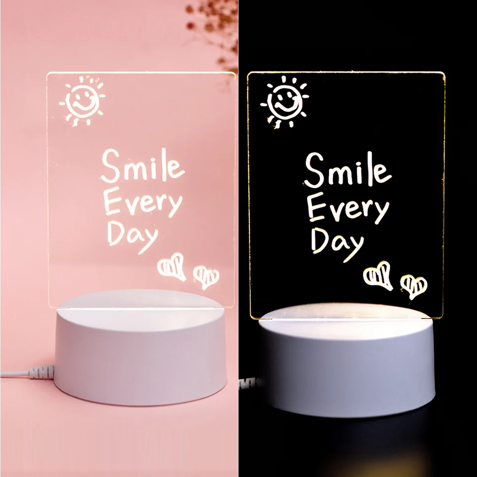 Kreatívna USB Luminous Base akrylová LED správy poznámka Poznámka doska Light Erasable 3D nočné svetlo teplé biele s darčekom pre deti pre deti