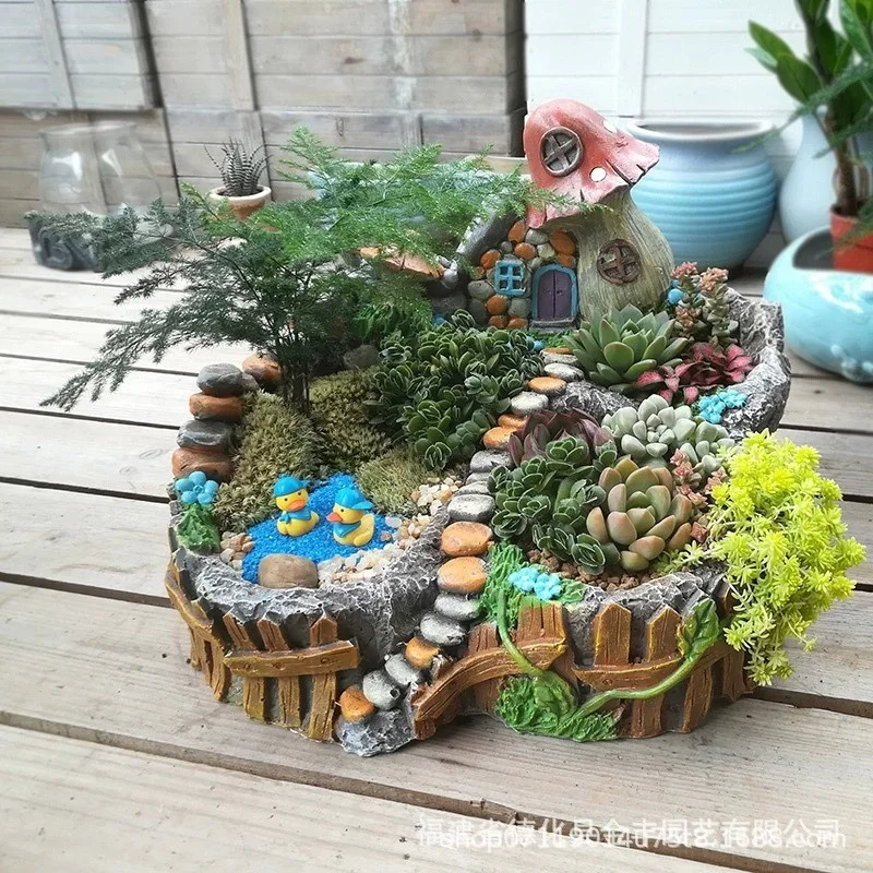Kreatívna veľká živicia obloha Záhrada šťavnaté kvetinové dekorácie kvety hrnce bonsai a zelené rastlinné dosky